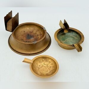 Set of 3 Vintage Brass Table Ashtrays | Mismatched Brass Decor